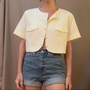 Zara Tops | Light yellow linen blend crop top